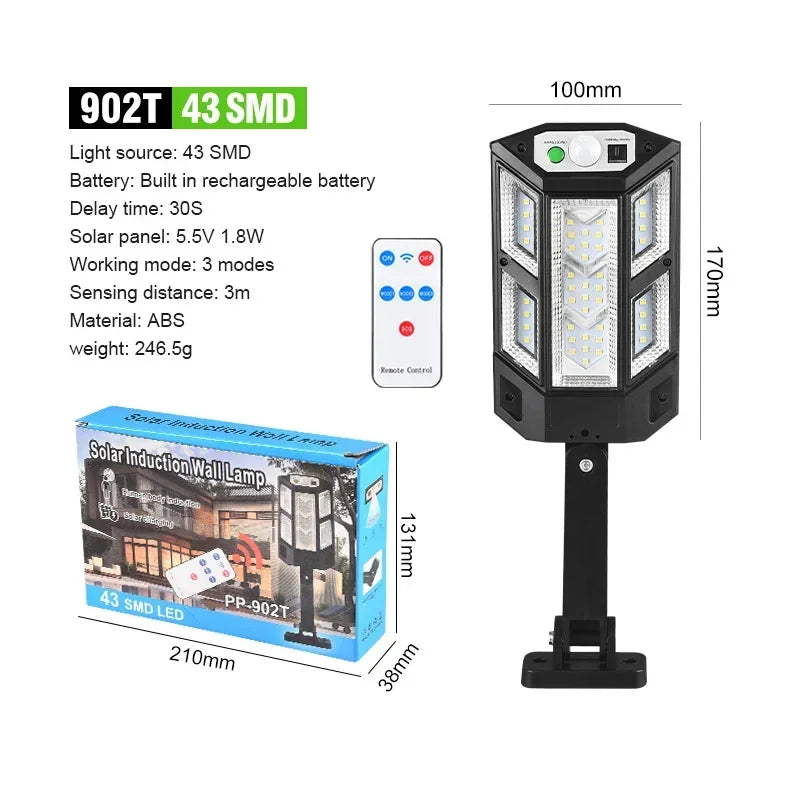 Powerful Solar LED Street Lights 3 Modes with Motion Sensor Super Bright Wall Lamp Outdoor Garden Yard Solar Power Light