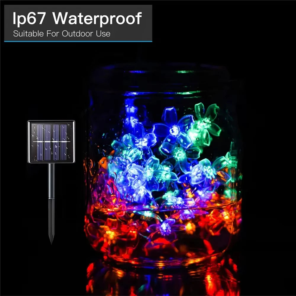 5M/7M/12M LED Solar Lights Outdoor Floral String Flower Fairy Lights Garlands For Christmas Party Outdoor Decoration Waterproof