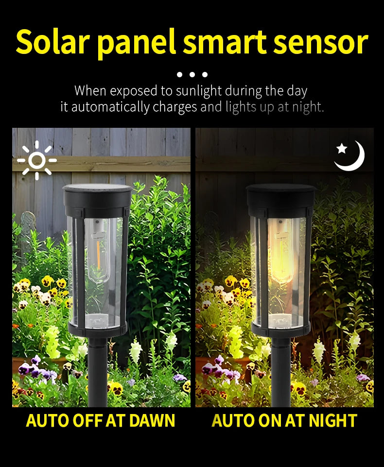 Retro Solar Pathway Warm Lights Outdoor Waterproof Solar Powered Garden for Walkway Yard Backyard Landscape Lighting Decorative