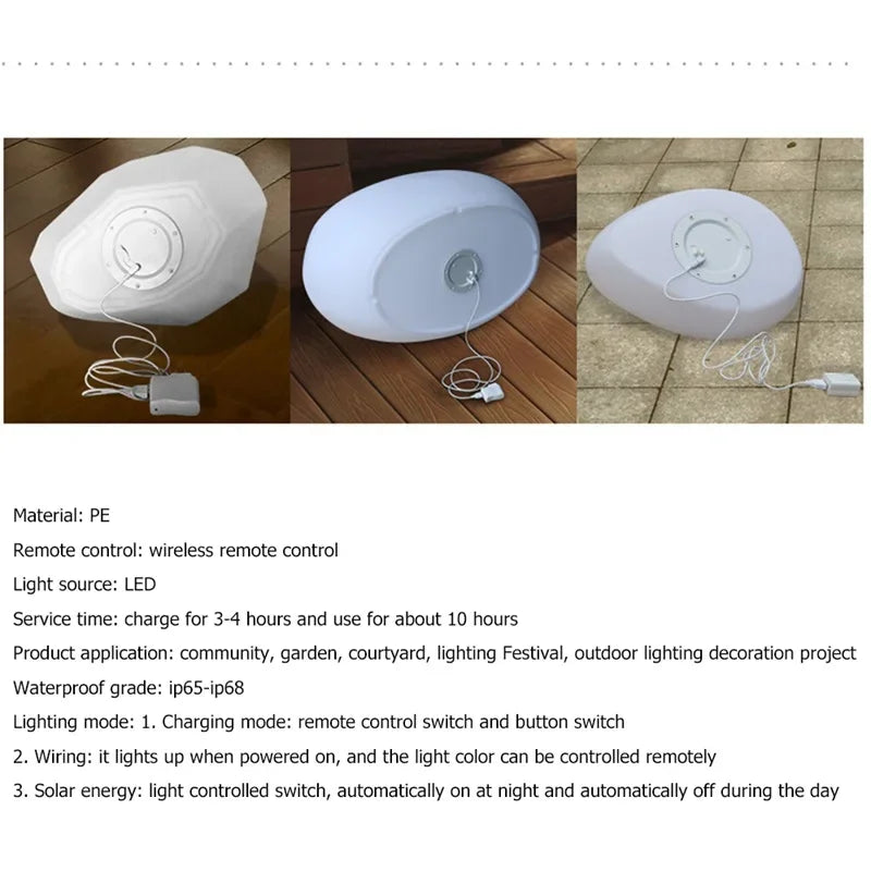 Solar Garden Lights Led Modern Creative White Stones Shape Waterproof IP65 with Remote Control Decor Home Courtyard Lawn Lamp