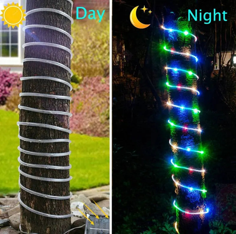 12m/22m/32m Solar powered Christmas Tree Flexible Fairy Tube Rope String Lights w/Remote control Copper Wire Outdoor Decoration