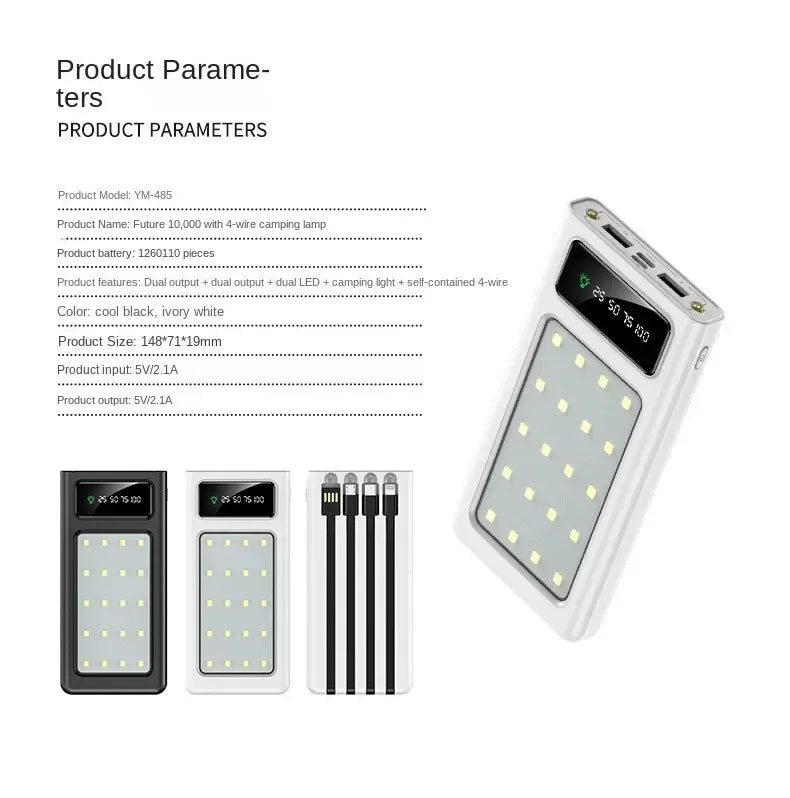 500000MAH 200000mAh 300000mAh Solar BCAK Power Bank, Convenient Ultra-thin Built-in Cable, Outdoor Camping Mobile Power Supply