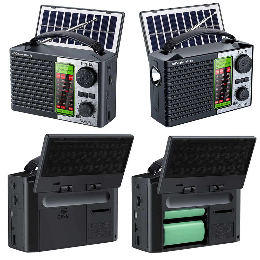 2000mAh Solar Power Radio Portable AM FM SW Weather Radio with LED Flashlight BT Speaker Full Band Radio Outdoor Emergency Radio