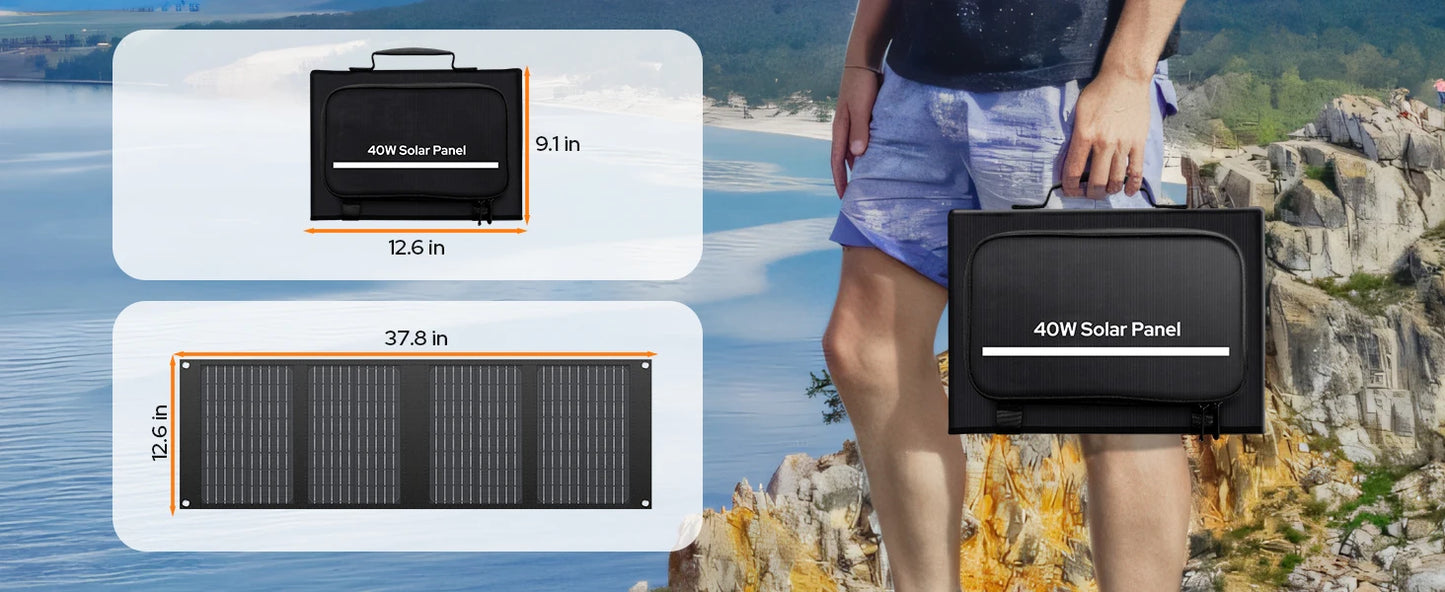 40W Foldable Solar Panel USB QC3.0 USB-C Output Portable Waterproof Battery Charger for Power Staiton Outdoor Camping Hiking