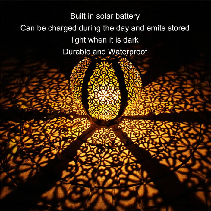 Hanging Solar Lanterns Retro Hollow Solar Lights with Handle Outdoor Solar Garden Lights Decor for Yard Garden Tree Fence Patio