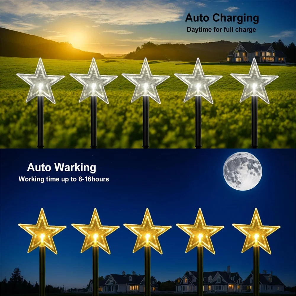 Solar Christmas Pathway Lights 5 Pack Solar Christmas Decor Star LED Lights Outdoor Waterproof Stake Lights Garden Walkway 731