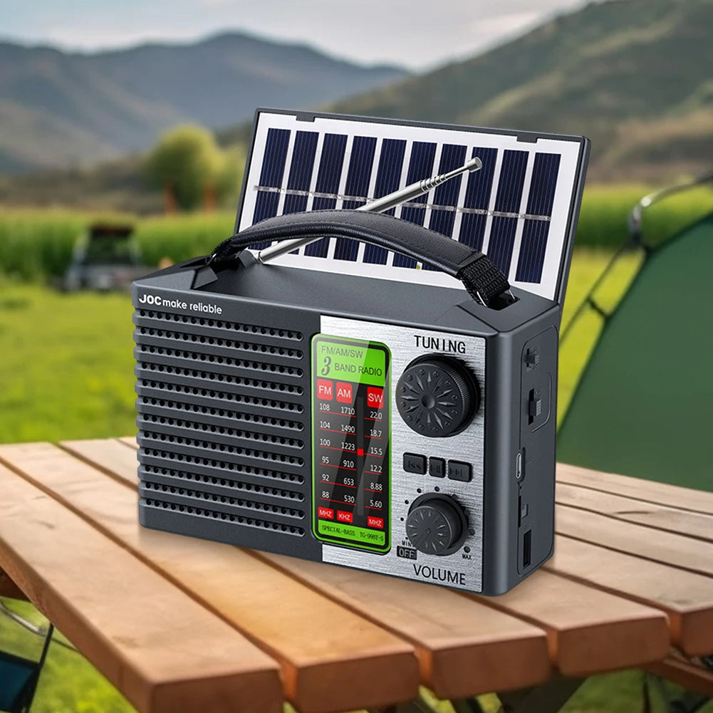 2000mAh Solar Power Radio Portable AM FM SW Weather Radio with LED Flashlight BT Speaker Full Band Radio Outdoor Emergency Radio