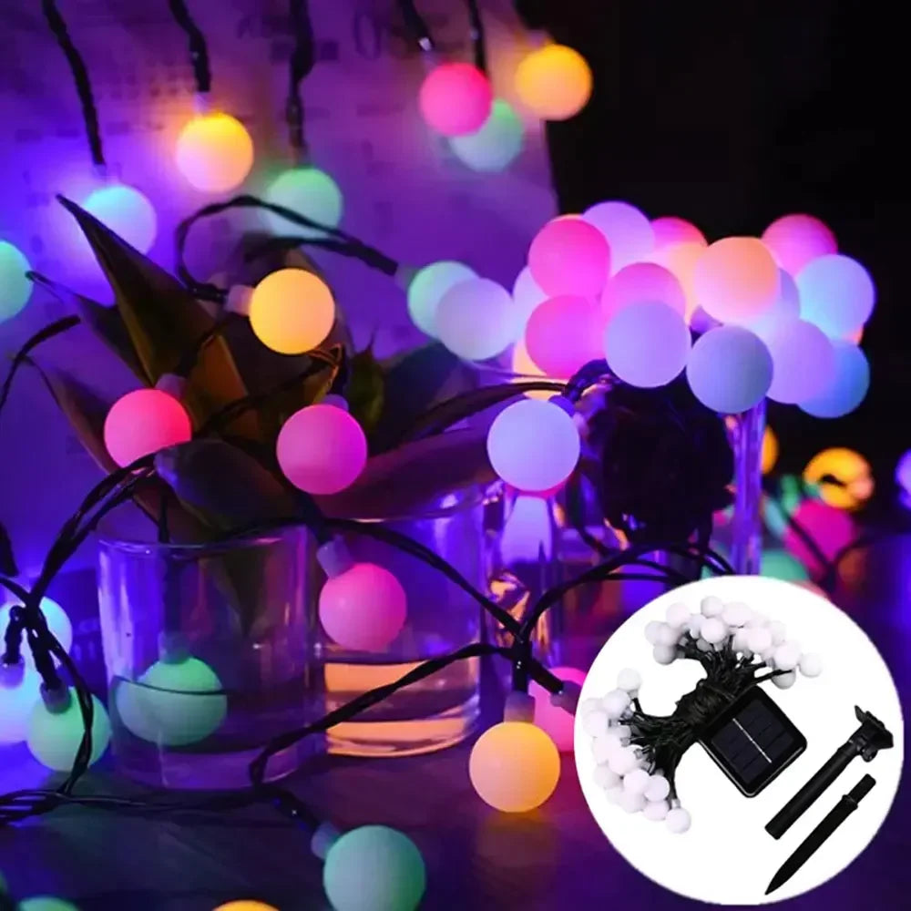 Solar String Light Outdoor Small Ball Lights with 8 Modes Waterproof Solar Powered Patio Light for Garden Christmas Halloween
