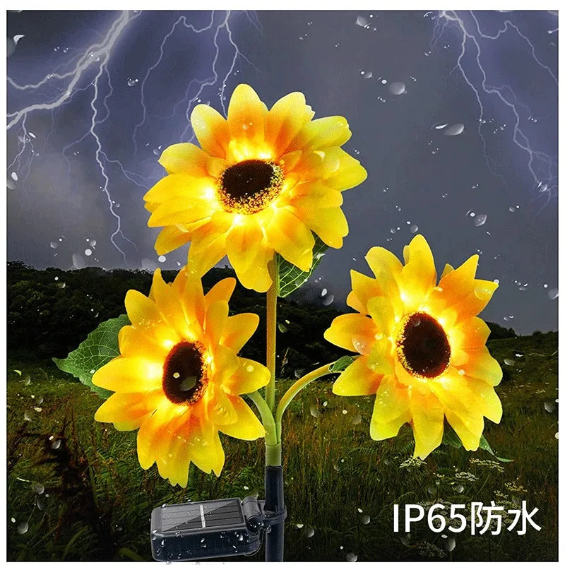 3 Head Solar Sunflower Lights LED Light Garland Outdoor Waterproof Garden Lawn Party Christmas Decoration Solar Powered Lamp
