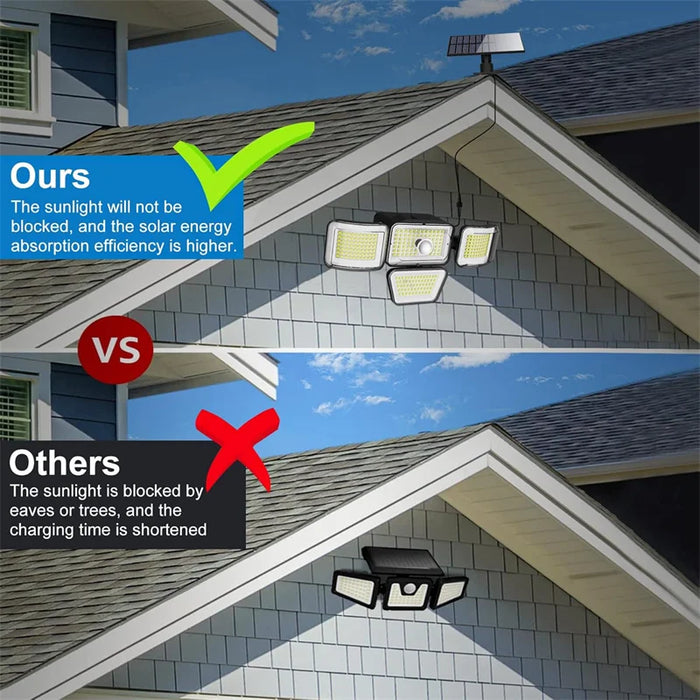 Solar Lights Outdoor 278LED Security Lights Motion Sensor with Remote Control 4 Heads Waterproof Solar Flood Wall Lights Garden