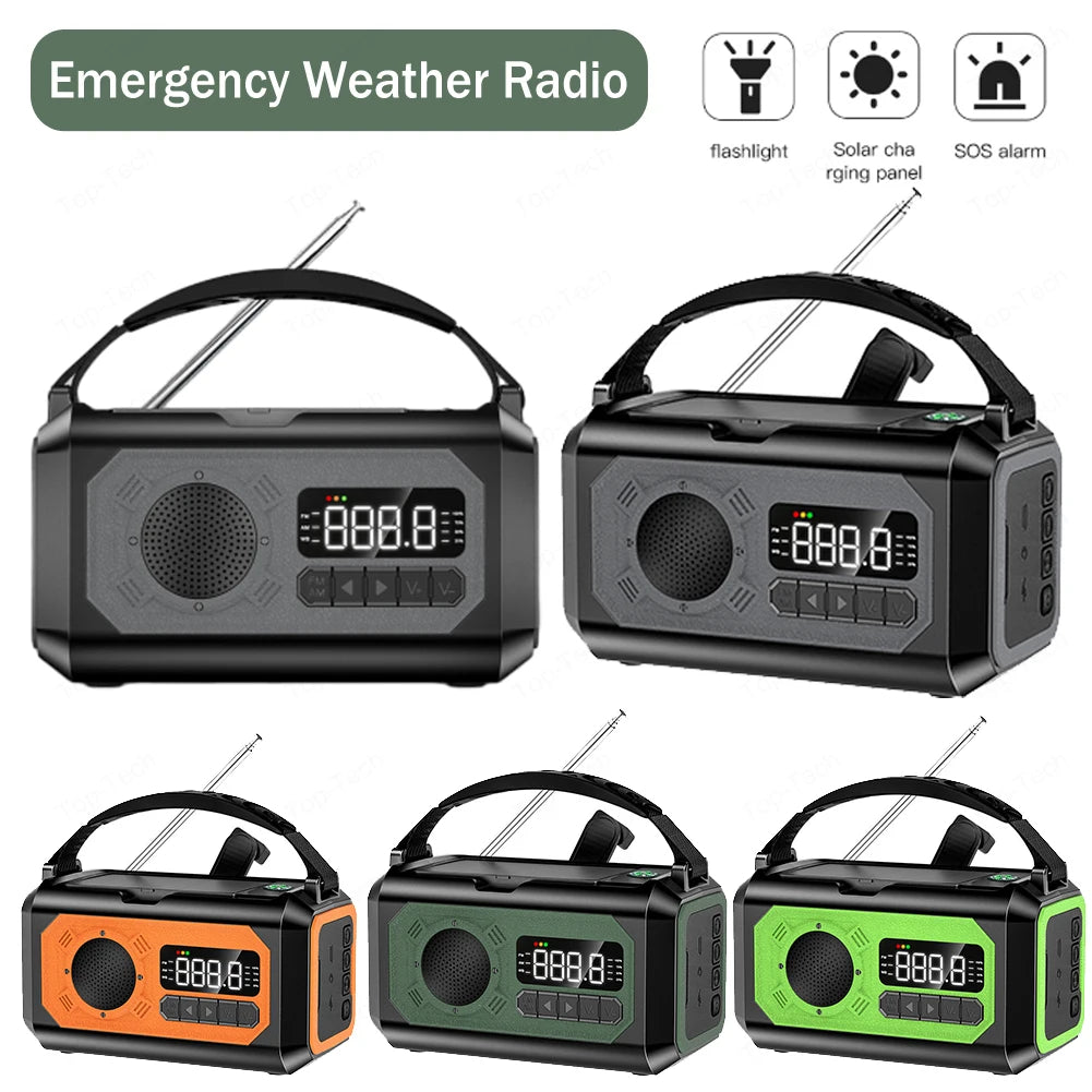 Solar Hand Crank 12000mAh Multifunction Emergency Weather Radio Reading Lamp Power Bank SOS Alarm Radio Receiver