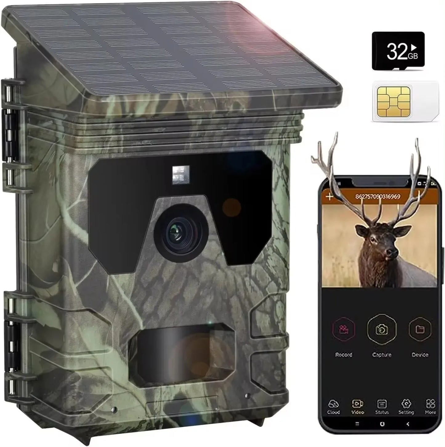 Solar Charging Hunting Camera, Outdoor Game Cam, Night Vision, 120 ° Detection, Wildlife Recording, 2K, 30MP, 4G