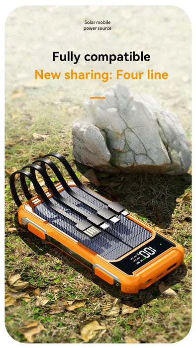 4-in-1 Solar Power Bank Built-in-cables 100000mAh High Capacity Charger Fast Charging Intelligent Digital Display Battery 2025
