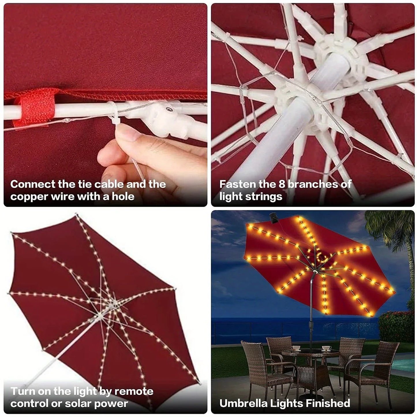 Solar Patio Umbrella Lights 8 Modes String Lights with Clip Waterproof Light for Outdoor Lighting Deck Garden Party Decoration