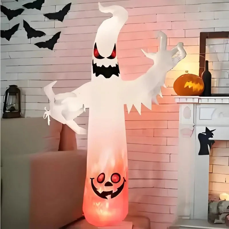 8FT Halloween Party & Holiday DIY Decoration Flame White Ghost Solar Term LED Light Up Lawn Inflatable Model Outside Party Decor