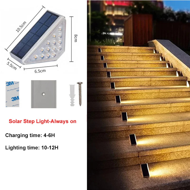 Outdoor Solar Step Lights Warm White IP67 Waterproof Auto on Decoration Deck Light for Stair Patio Yard Driveway Porch