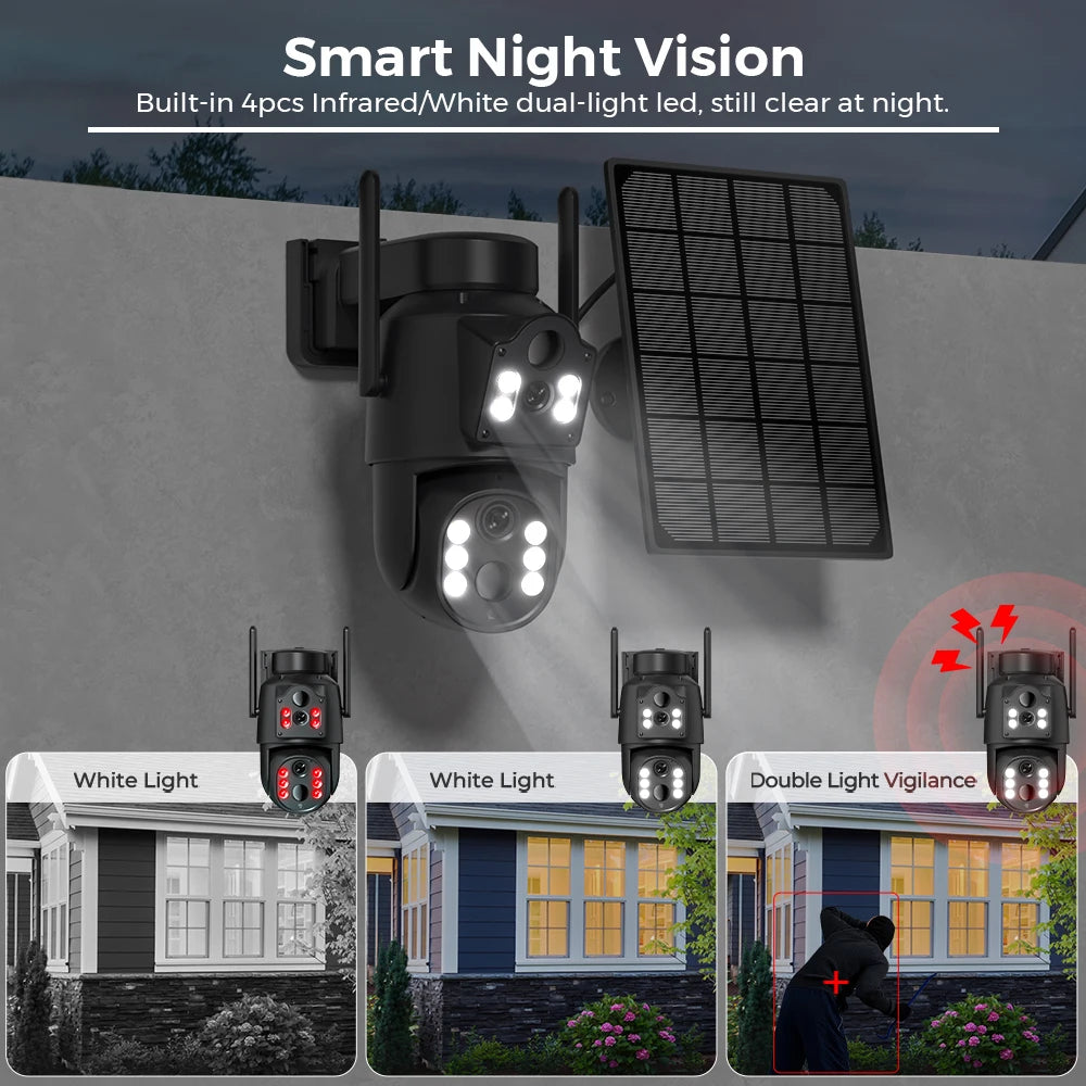 4K 8MP IP Solar Power WiFi Camera PTZ Outdoor IP66 Waterproof 7800mAh Built-in Battery Surveillance Camera PIR Human Detection