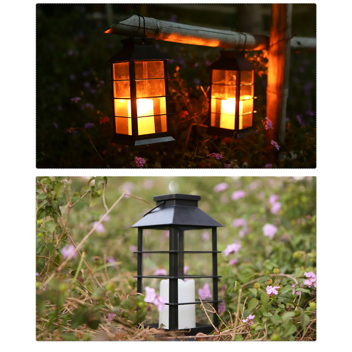 Solar Powered Lantern Light Outdoor Flickering Flame Fire Candle LED Lamp Hanging Decorative Lighting For Garden Patio Courtyard