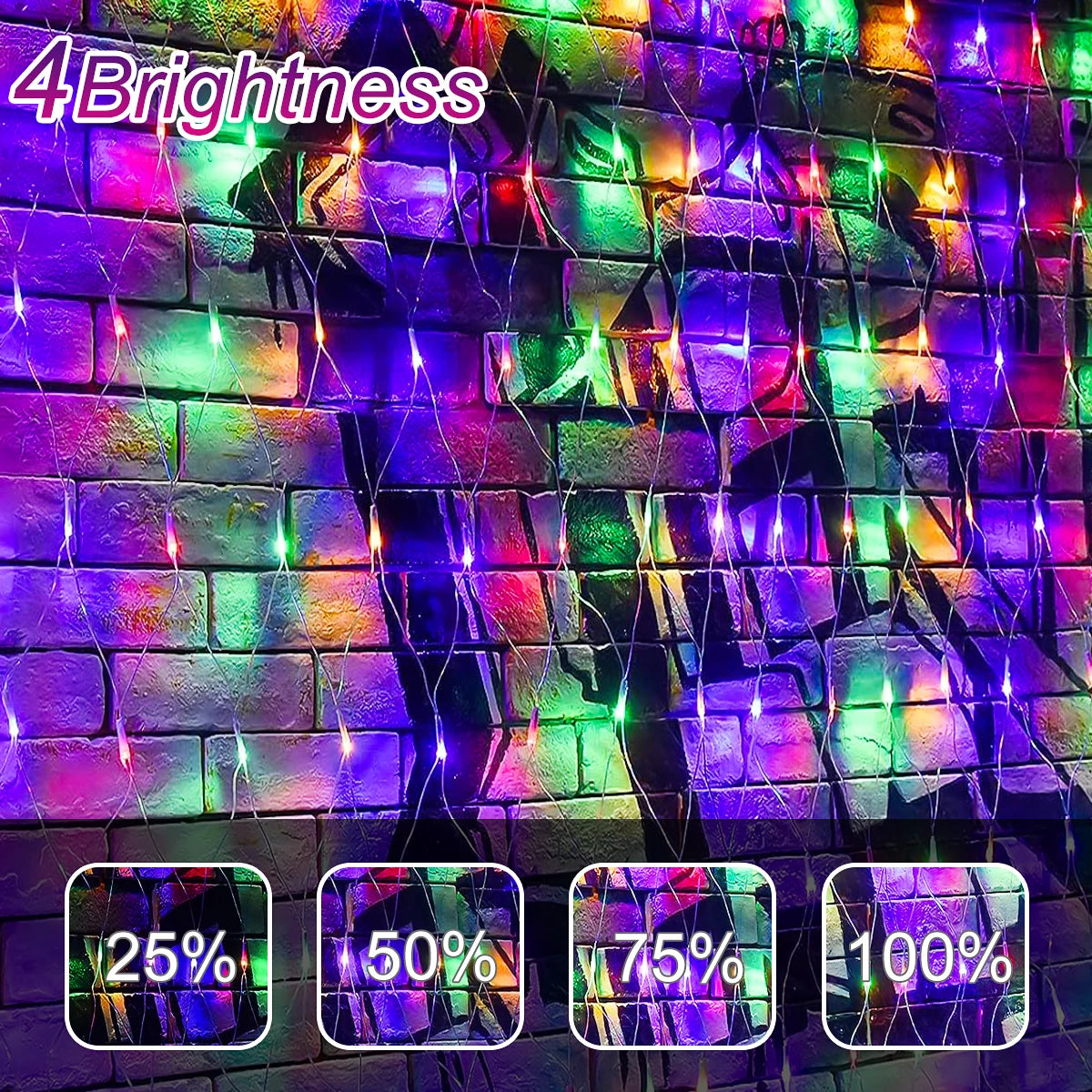1pc Solar Net Lights Bush Net Lights Mesh Lights 8 Modes Remote Control Auto On/Off Outside Twinkle Lights For Patio Wall Roof