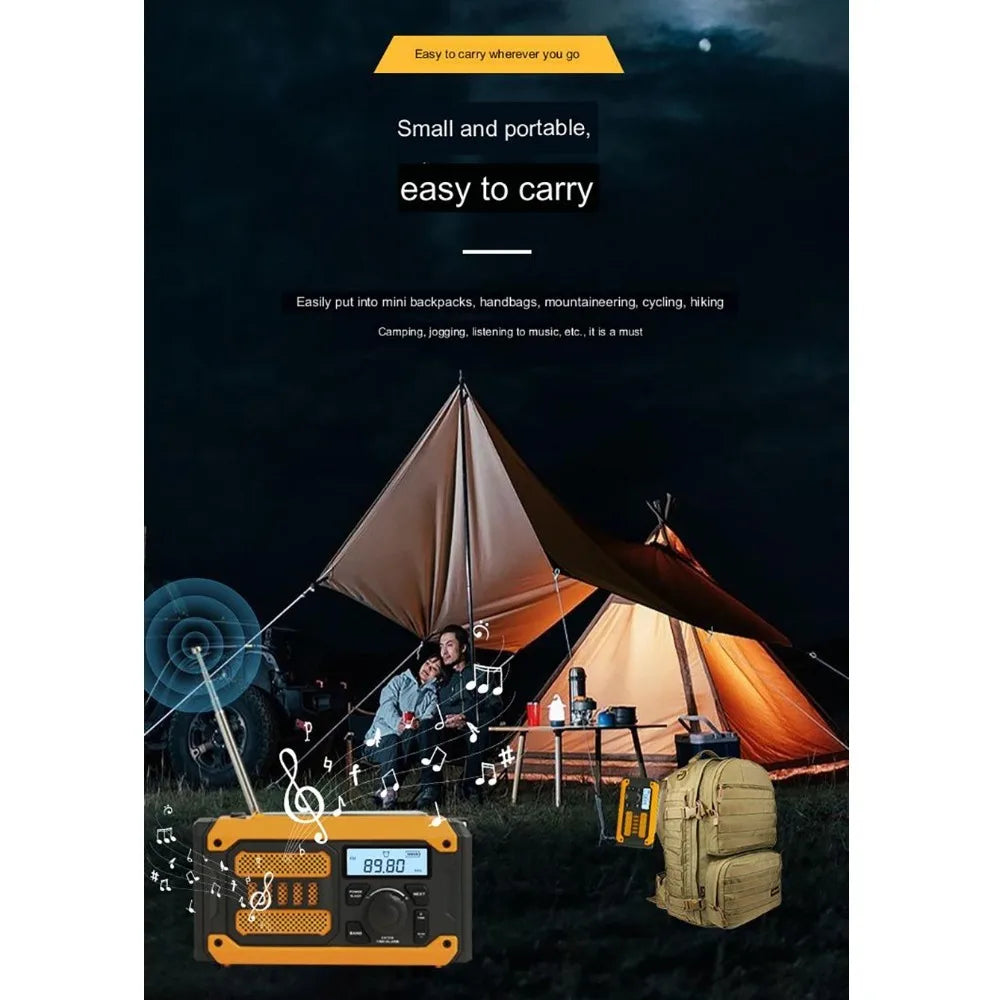 2000mAh Solar Emergency Radio AM FM NOAA Power Bank Portable Weather Radio Multi-band LED Flashlight SOS Outside Radio Universal