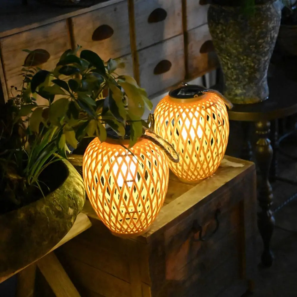 Solar Bamboo Weaving Lantern 600 mAh Waterproof Chinese Lantern Lights LED Garden Decorative Light Warm Light