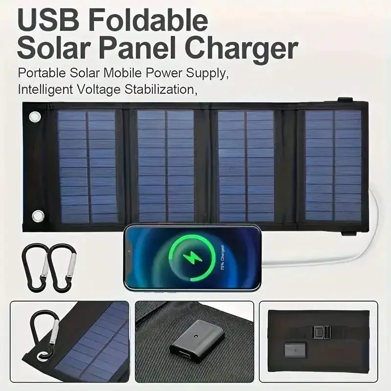 20W Foldable Solar Panel 5V USB Portable Battery Charger for Cell Phone Outdoor Waterproof Power Bank for Camping Accessories