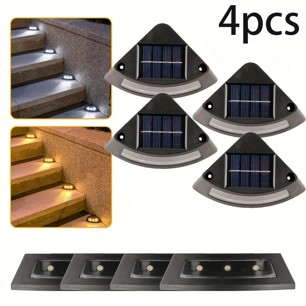 4pcs Solar Step Lights Outdoor Garden Courtyard Decor Warm/ White LED Pathway Lighting Sun Lamp for Walkways Staircases Garden