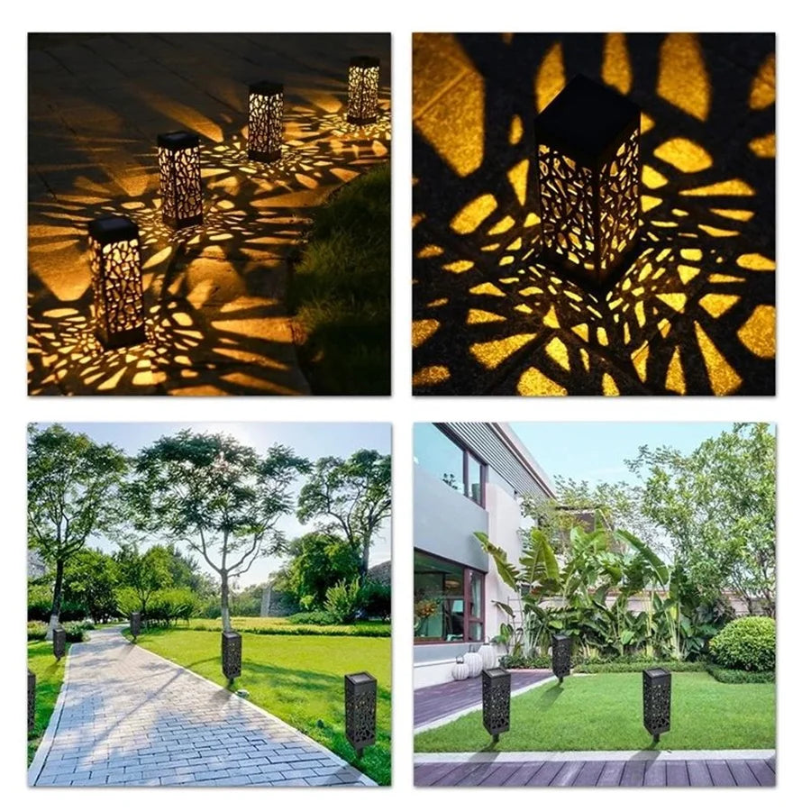 New 2/4/6pcs Solar Garden Light Waterproof Hollowing Out Patio Pathway Lawn Landscape Lamps Home Decoration Outdoor Solar Lights