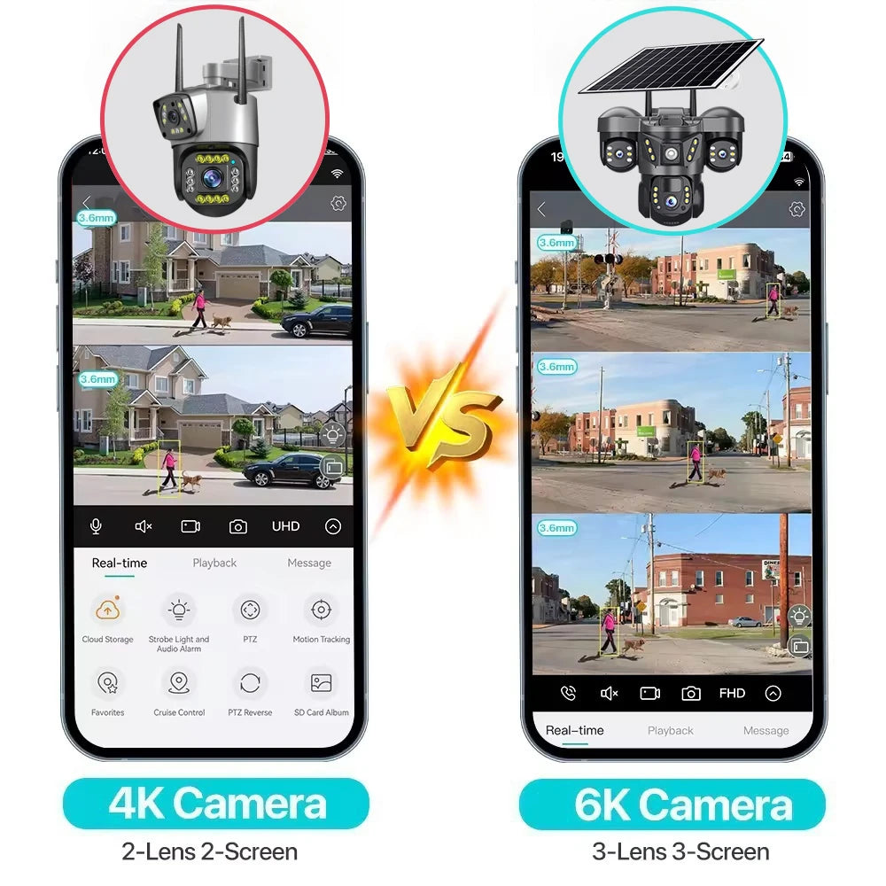 15MP Triple Lens PTZ 10X Zoom Solar Camera Outdoor Triple Screen 4G SIM Secure 360° Auto Tracking Smart Home Wireless CCTV Cam