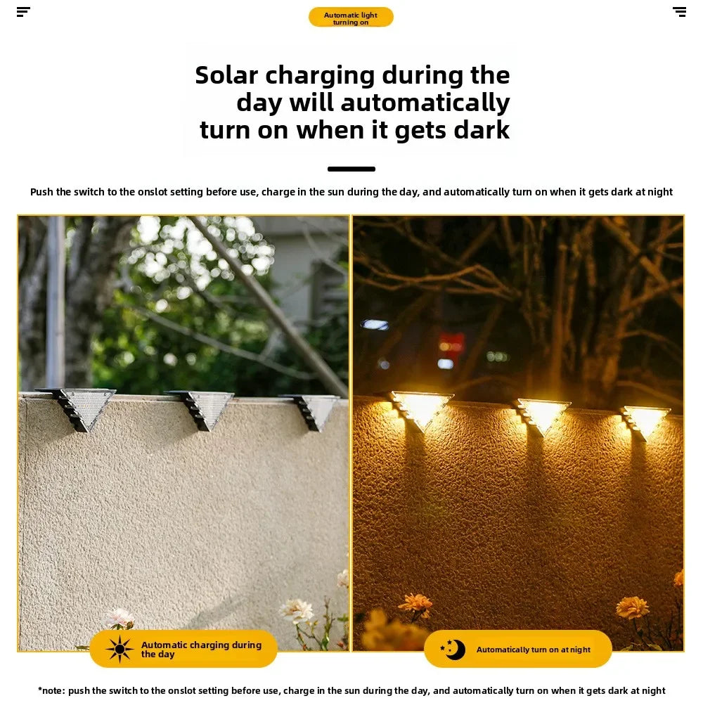 Outdoor Solar Step Lamp Two-Tone Triangle LED Waterproof Auto-On Deck Lantern for Patio Yard Driveway Porch Decorative Lighting