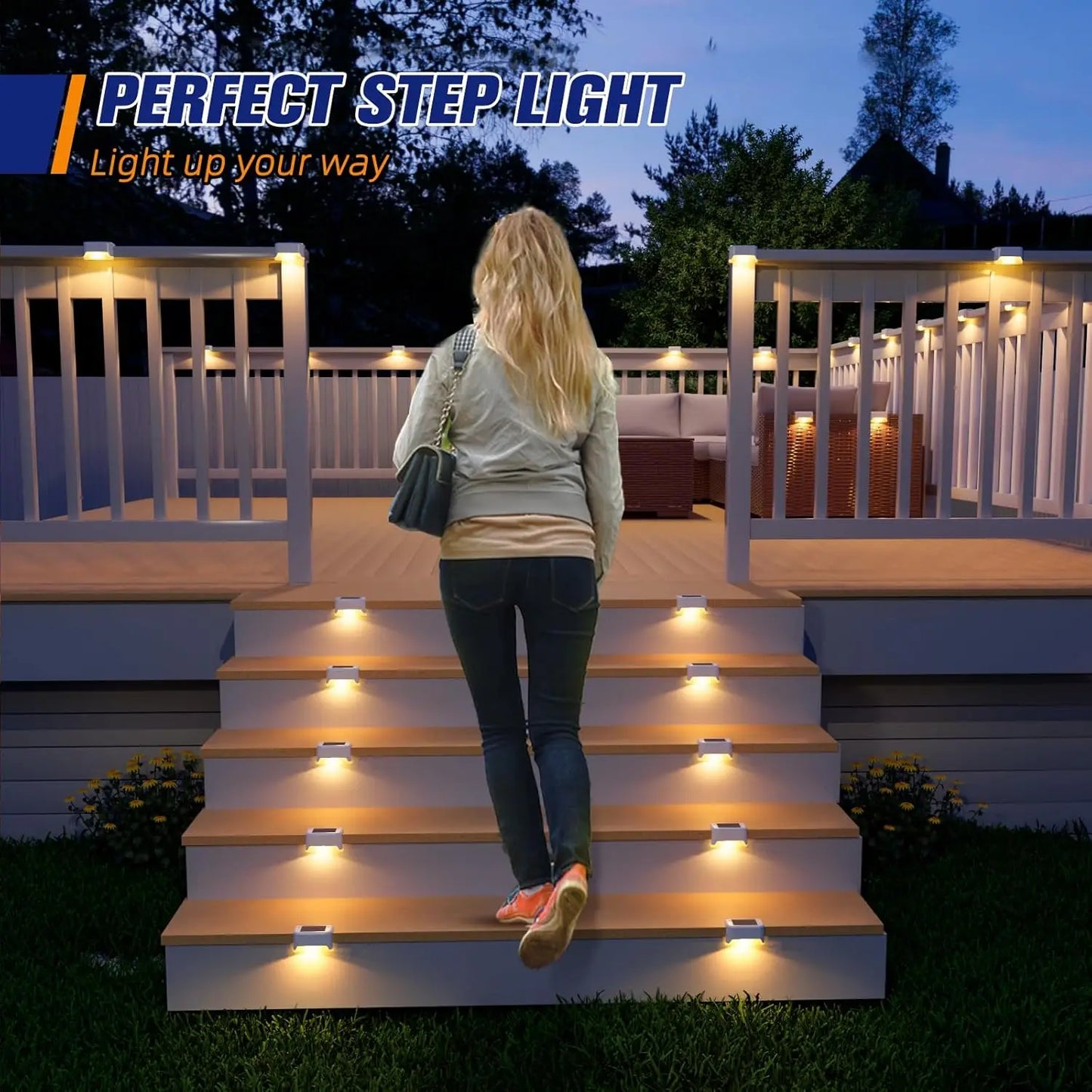 Solar Deck Lights for Outdoor, Waterproof Solar LED Lights for Deck, Step, Railing, Wall, Patio, Garden,Yard Cool (Warm)White
