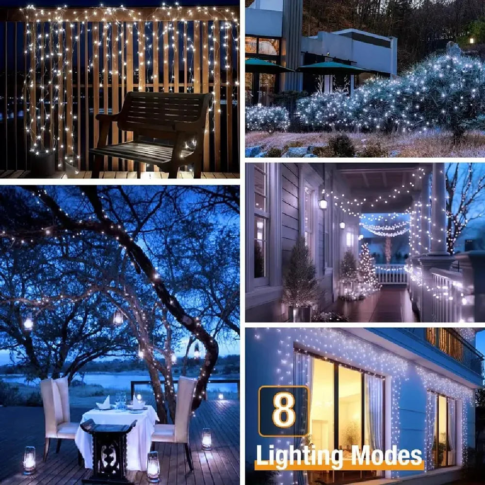 Solar Christmas String Lights Outdoor Solar Fairy Lights 8 Lighting Modes Twinkle Lights for Garden Party Wedding Xmas Decor