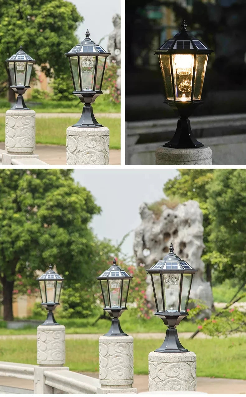 Villa Retro Column Lamps Solar Panel Spotlights LED Light Outdoor Pillar Solar Post Lamp For Patio Garden Decor IP55 Waterproof
