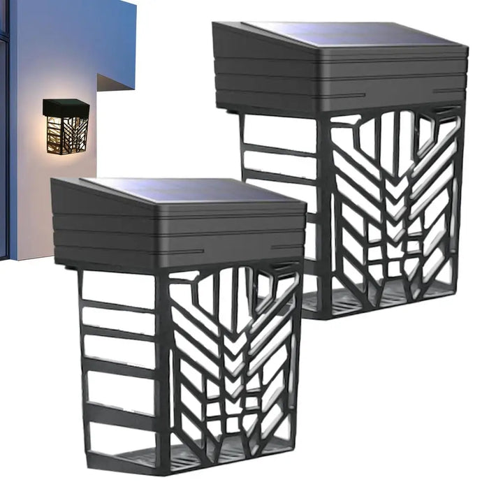 Solar Lights for Fence 2 Pieces Solar Powered Deck Lights Hollow out Design Wall Sconce for Patio Backyard Fence Stair Pathway