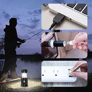 Solar Camping Lights COB Tent Lamp Portable Emergency Flashlight USB Rechargeable Waterproof Strong Light Fishing Hiking Torch