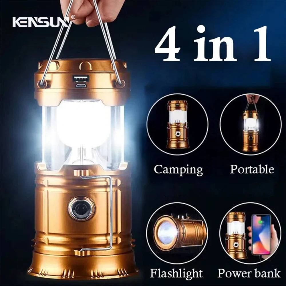 Solar Camping Light Lamp Portable Lantern USB Rechargeable LED Flashlight Waterproof Torch Power Bank For Outdoor Fishing Hiking