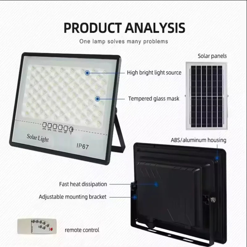 Super bright solar light LED solar floodlight 100w 200w 300w 400w IP67 high waterproof outdoor floodlight LED courtyard light