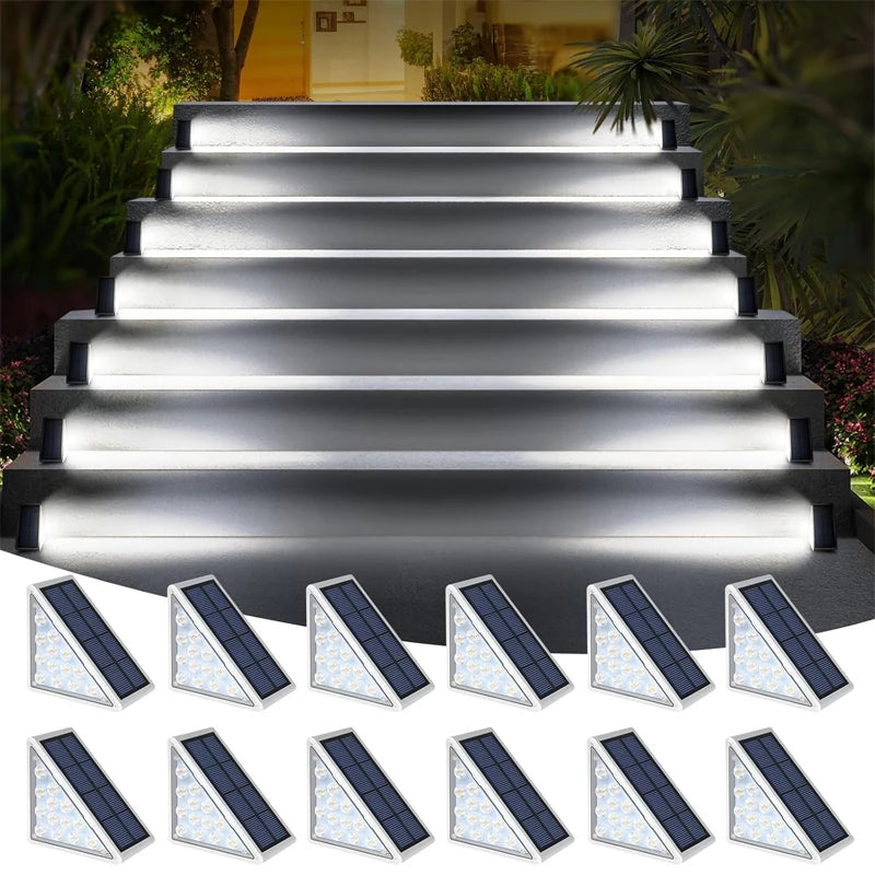 Solar Step Lights for Outside White/Warm Solar Stair Light Outdoor Waterproof IP67 Solar Lights for Steps Stair Patio Yard Porch