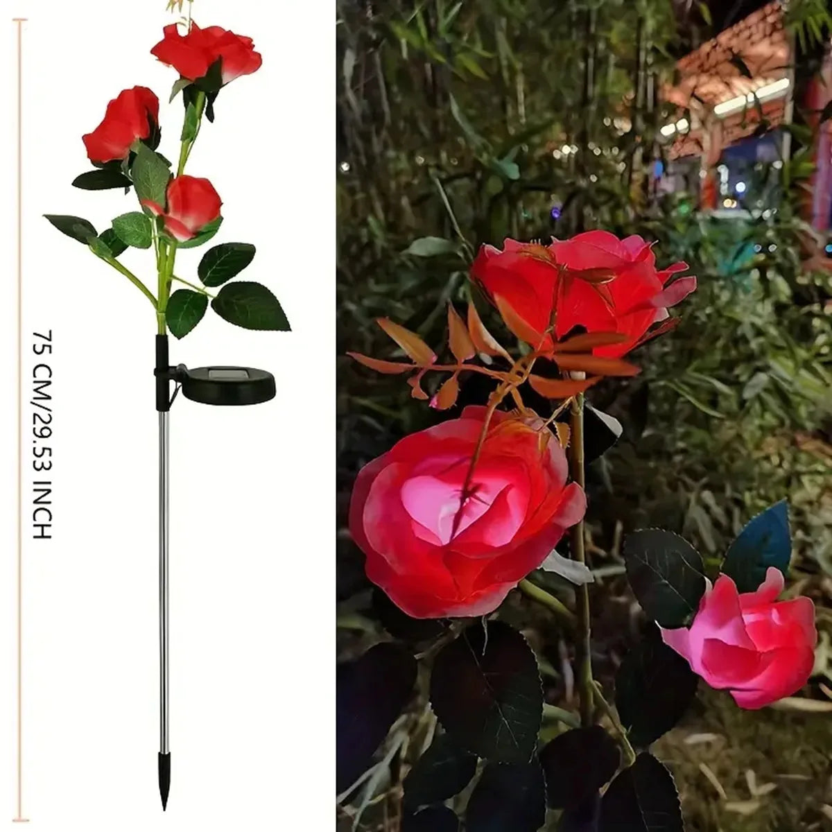 1pcs Outdoor Waterproof Solar Rose Lights with 3 Realistic Lighted Flower Heads Garden Decorative Lamp For Home Patio Decoration