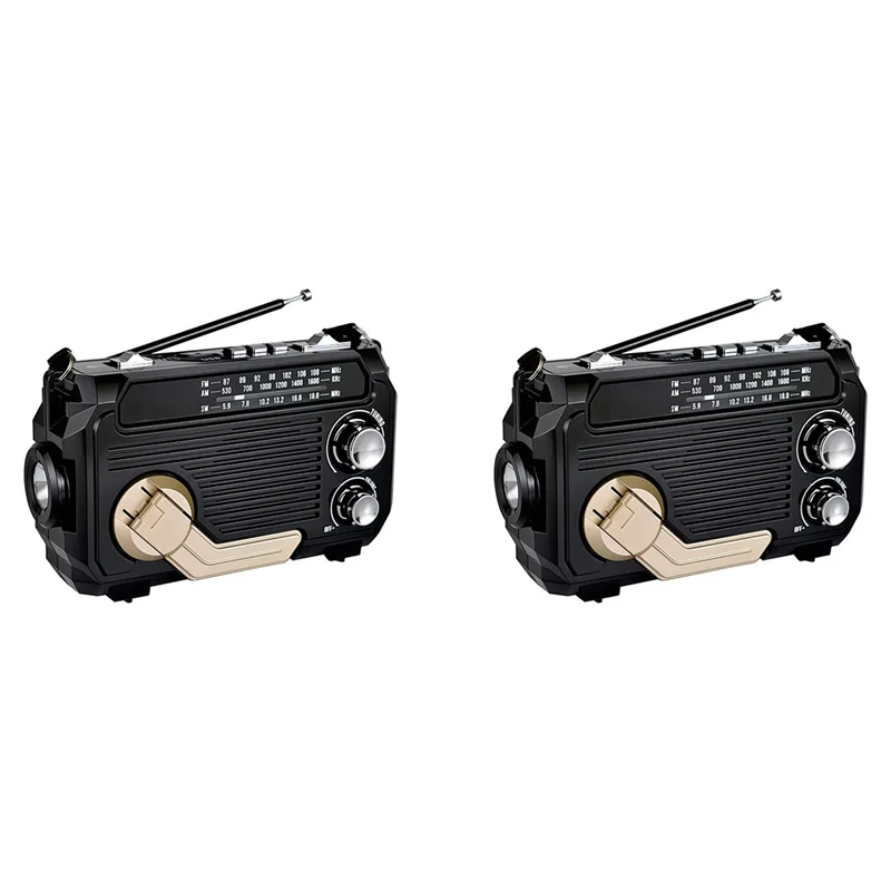 RTSHE-2X FM AM SW Radio Solar Charging Emergency Radios Receiver Hand Crank Bluetooth 5.2 Support TF USB Black