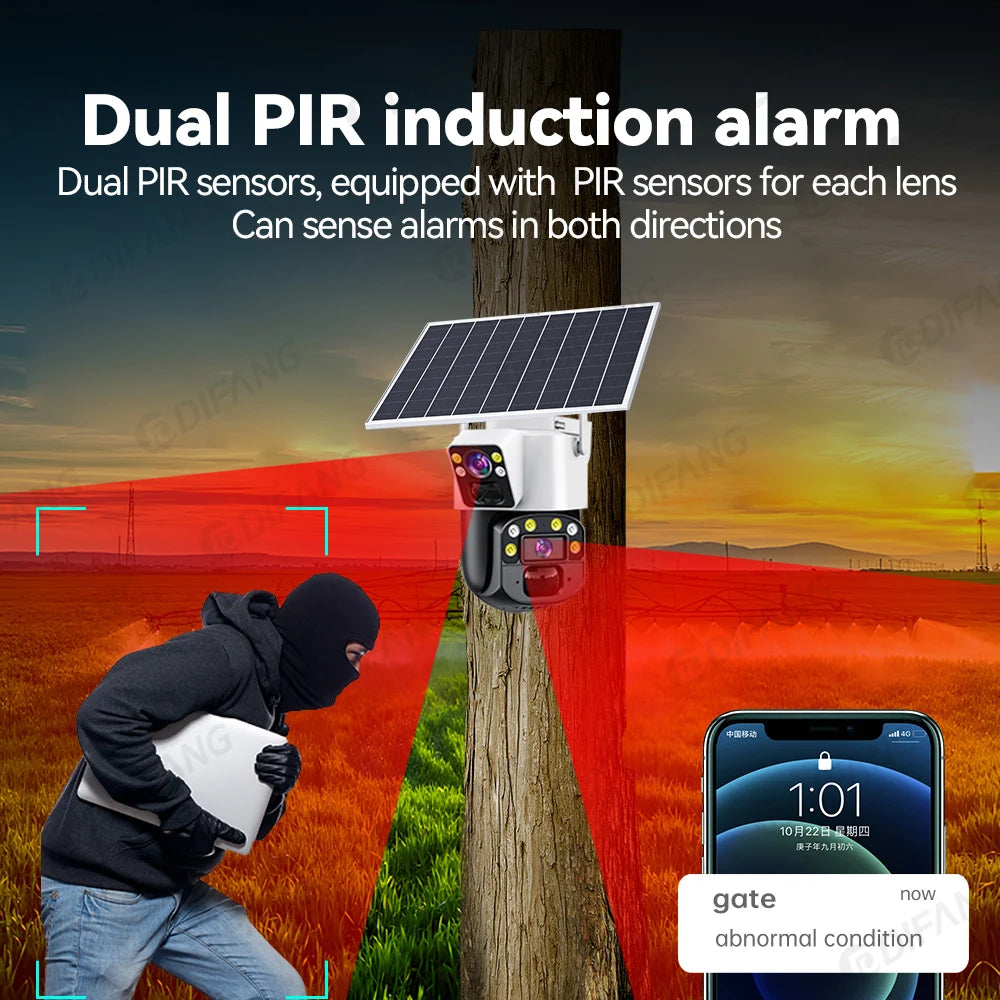Yoosee Solar Camera 4G Sim Card CCTV Wireless 4G Solar CCTV Dual Lens Dual Screen Auto Tracking External 4G Sim Security Camera