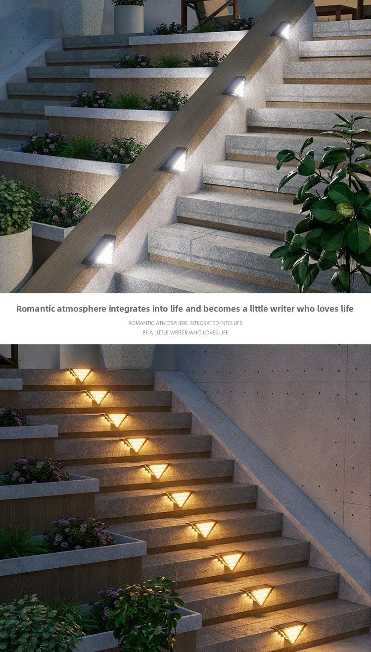 Outdoor Solar Step Lamp Two-Tone Triangle LED Waterproof Auto-On Deck Lantern for Patio Yard Driveway Porch Decorative Lighting