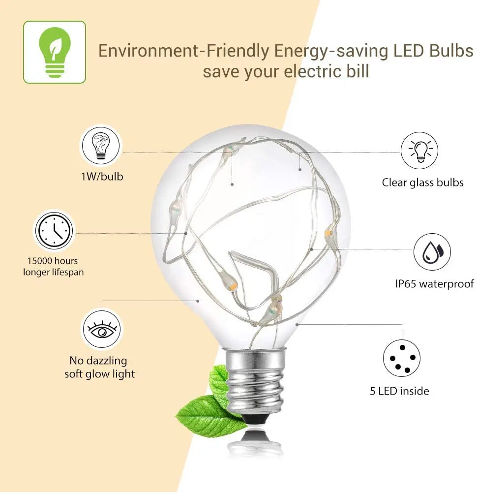 Solar Patio String Light G40,8 Light Modes, Outside Weatherproof Hanging Lights for Backyard Bistro Balcony Pergola Party Decor