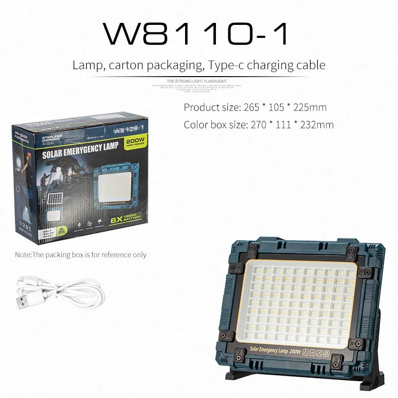 Rechargeable Solar Flood Light Outdoor Portable LED Reflector Spotlight IP66 Waterproof Camping Work Light Floodlight