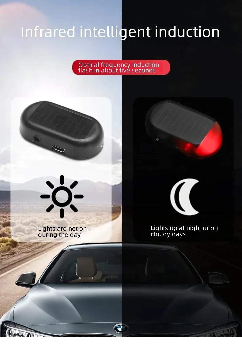 Solar Car Fake Security Light Powered Simulated Dummy Alarm Wireless Warning Anti Theft Caution Lamp LED Flashing Lamp New