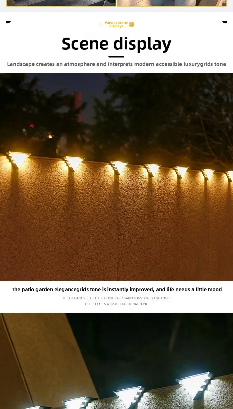 Outdoor Solar Step Lamp Two-Tone Triangle LED Waterproof Auto-On Deck Lantern for Patio Yard Driveway Porch Decorative Lighting