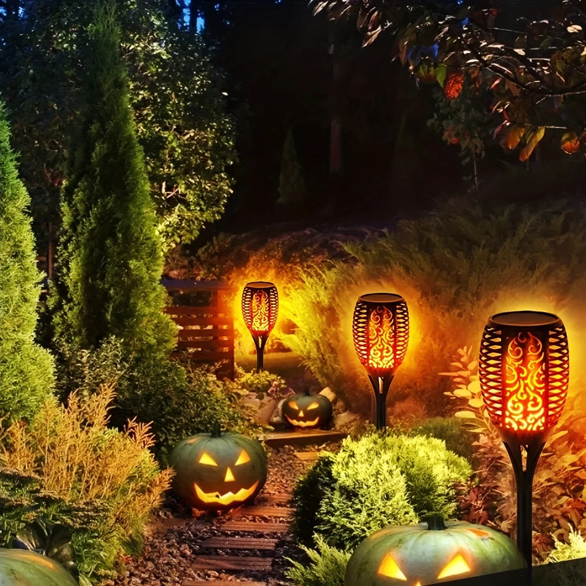 1-12PCS 12LED Solar Flame Torch Light Flickering Light Waterproof Garden Decoration Outdoor Lawn Path Yard Patio Floor Lamp