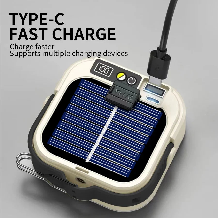 Solar Camping Lamp with Magnet & AdjustableBracket,5 Modes Outdoor Waterproof Lantern for Tent, Hiking, & Emergency Lighting