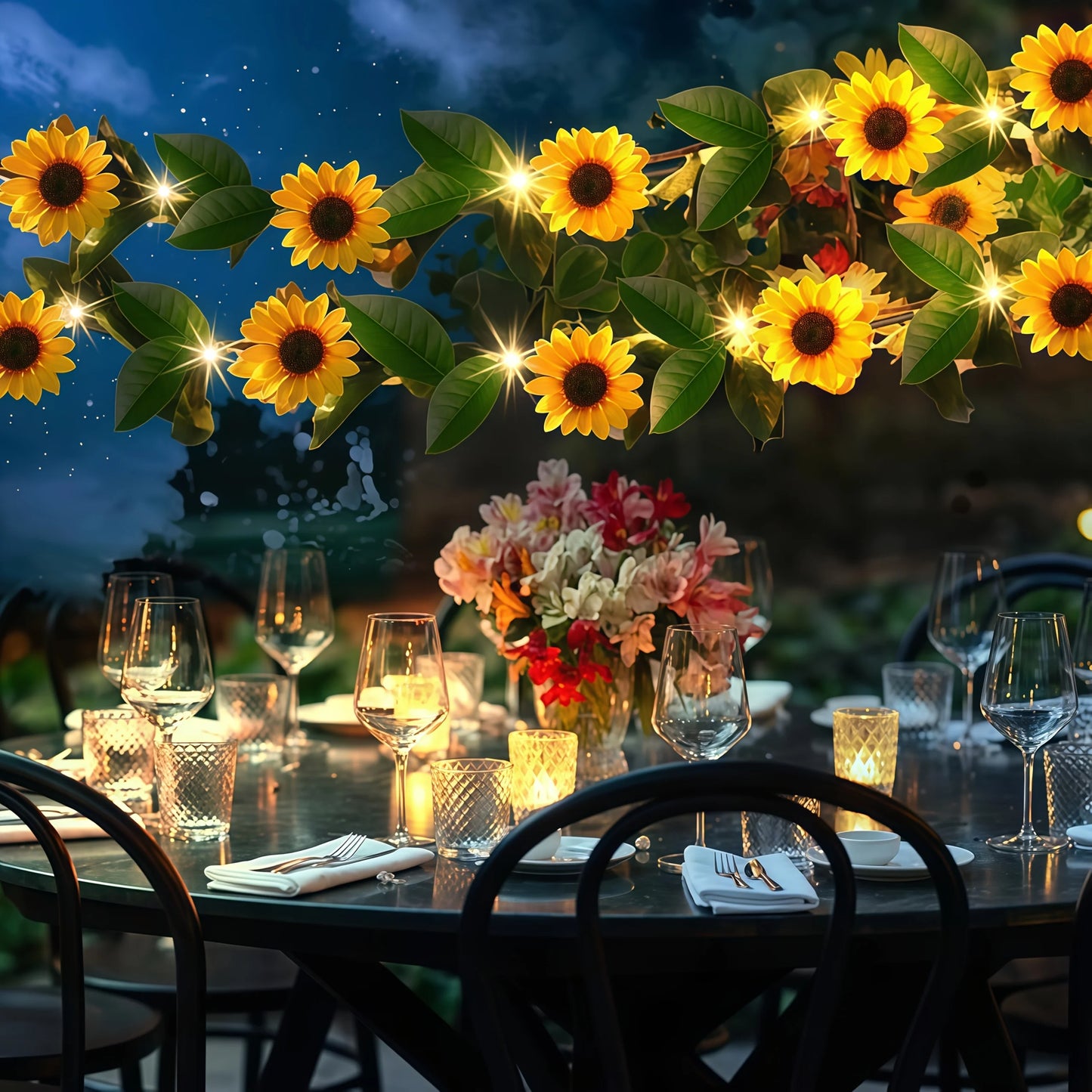 Solar Sunflower String Light LED Floral Vine Sunflower Garland Waterproof for Outdoor Fence Wedding Gardens Balcony Fairy Light