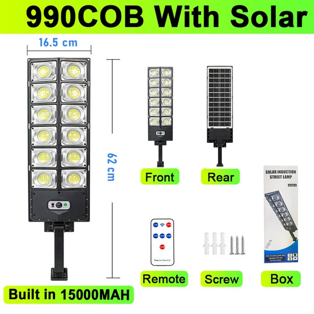 600000 Lumens Solar Led Light Outdoor Lighting 990 LED Garden Lights Big Solar Panel Lamps Waterproof Motion Sensor Street Light